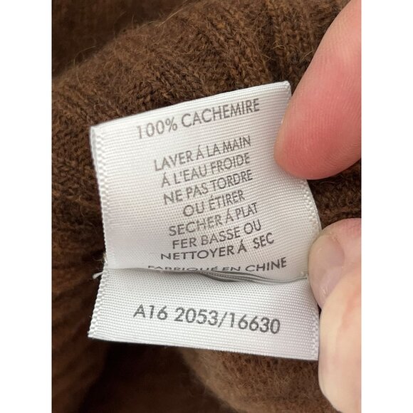 White + Warren 100% Cashmere Mock Neck Knit Ribbed Brown Sweater Long Sleeve L - Picture 7 of 9